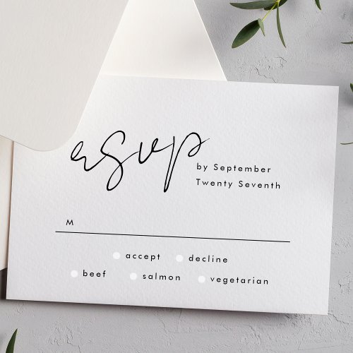 Stylish Modern Custom Names Tuxedo Wedding RSVP Card