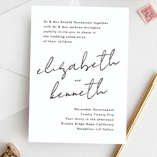 Stylish Modern Custom Names Tuxedo White Wedding Invitation (Creator Uploaded)