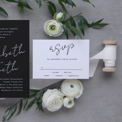 Stylish Modern Custom Names Tuxedo White Wedding RSVP Card