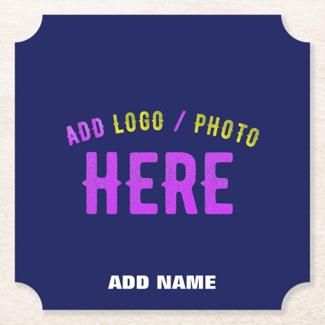 STYLISH MODERN CUSTOM NAVY BLUE VERIFIED BRANDED PAPER COASTER (Front)