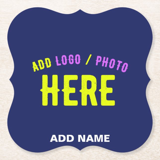 STYLISH MODERN CUSTOM NAVY BLUE VERIFIED BRANDED PAPER COASTER (Front)