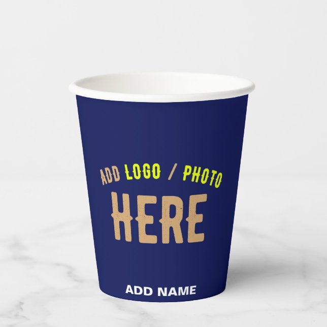STYLISH MODERN CUSTOM NAVY BLUE VERIFIED BRANDED PAPER CUPS (Front)