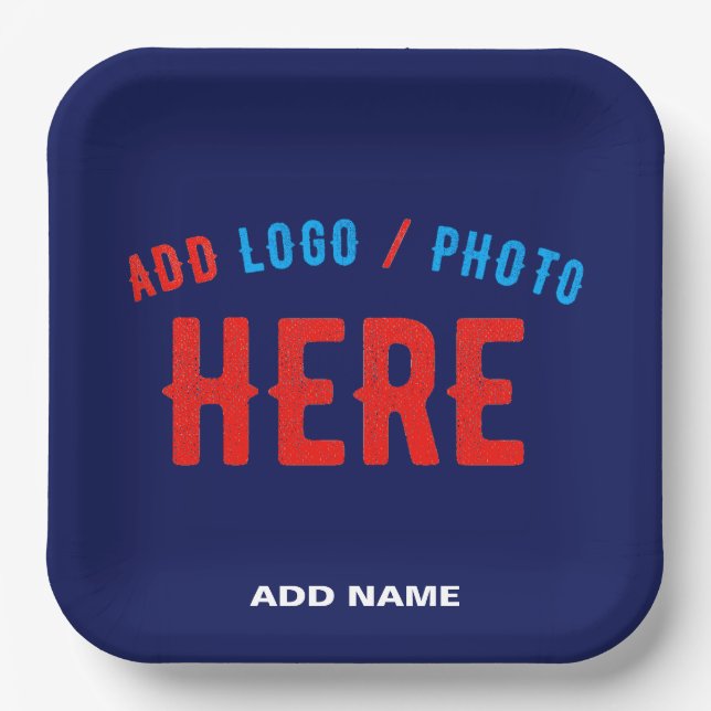 STYLISH MODERN CUSTOM NAVY BLUE VERIFIED BRANDED PAPER PLATES (Front)