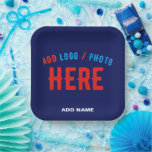 STYLISH MODERN CUSTOM NAVY BLUE VERIFIED BRANDED PAPER PLATES