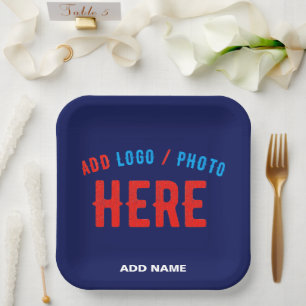 STYLISH MODERN CUSTOM NAVY BLUE VERIFIED BRANDED PAPER PLATES