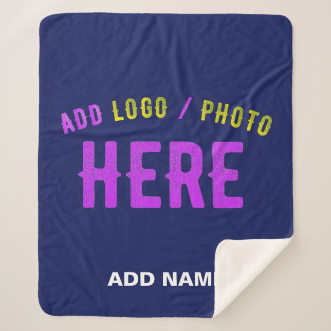 STYLISH MODERN CUSTOM NAVY BLUE VERIFIED BRANDED SHERPA BLANKET (Front)