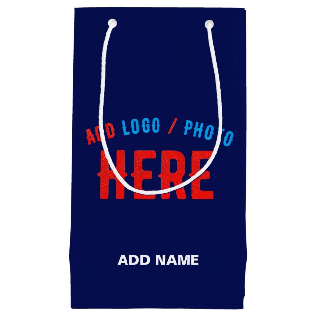 STYLISH MODERN CUSTOM NAVY BLUE VERIFIED BRANDED SMALL GIFT BAG (Front)