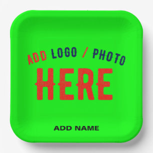 STYLISH MODERN CUSTOM NEON GREEN VERIFIED BRANDED PAPER PLATES