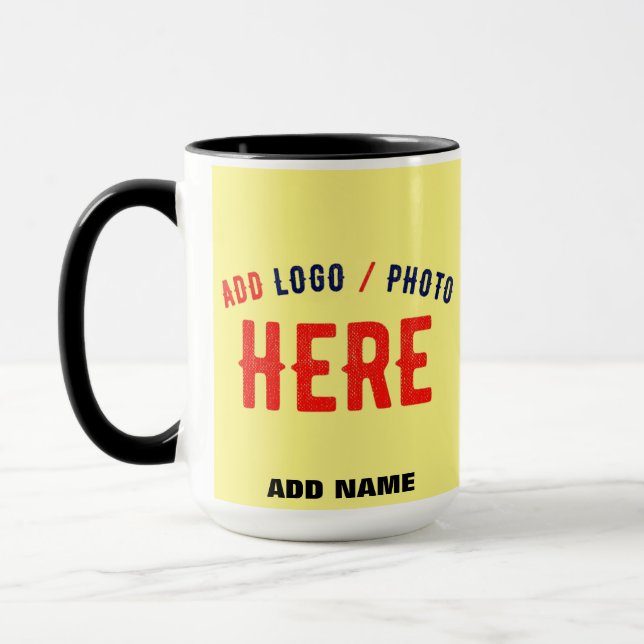 STYLISH MODERN CUSTOM PASTEL YELLOW VERIFIED BRAND MUG (Left)