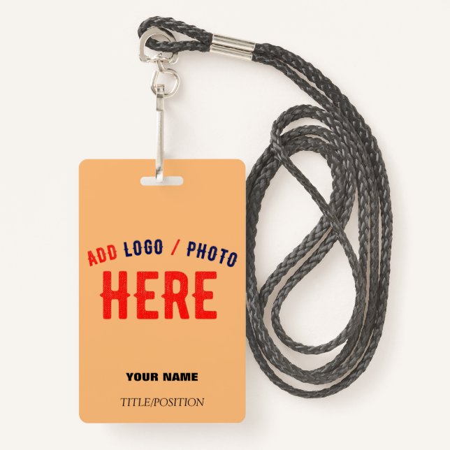 STYLISH MODERN CUSTOM PEACH ORANGE LANYARD BRANDED BADGE (Front with Lanyard)