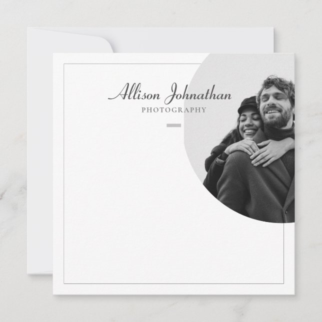 Stylish Modern Custom Photo Black and White Note Card (Front)