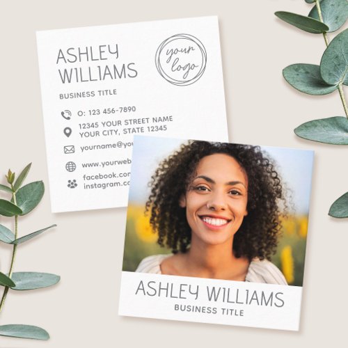 Stylish Modern Custom Photo Color Logo White Square Business Card