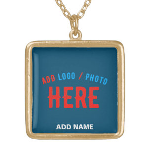 STYLISH MODERN CUSTOM PRUSSIAN BLUE VERIFIED BRAND GOLD PLATED NECKLACE