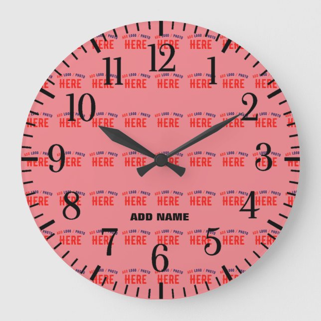 STYLISH MODERN CUSTOM SALMON PINK VERIFIED BRANDED LARGE CLOCK (Front)
