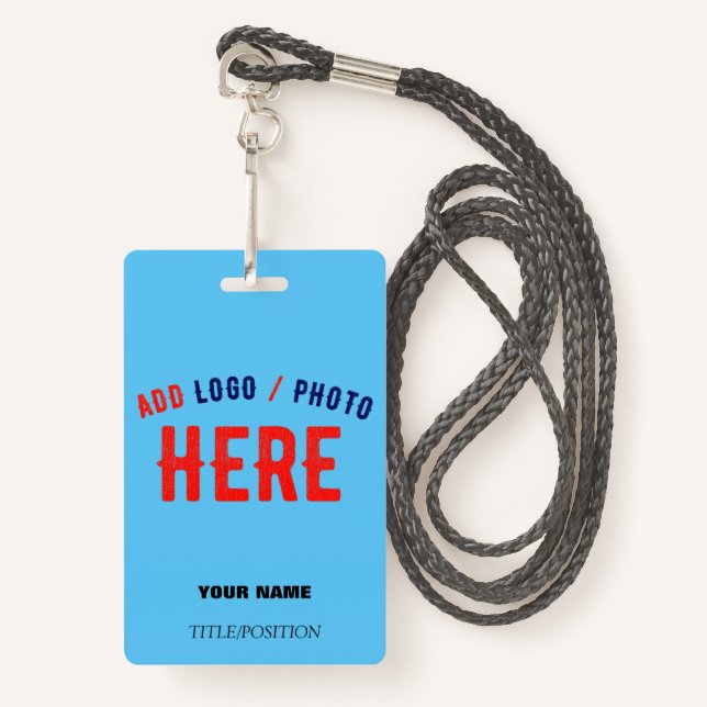 STYLISH MODERN CUSTOM SWAG SKY BLUE BRAND LANYARD BADGE (Front with Lanyard)