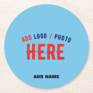 STYLISH MODERN CUSTOM SWAG SKY BLUE VERIFIED BRAND ROUND PAPER COASTER