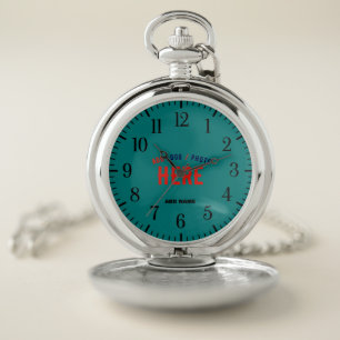 STYLISH MODERN CUSTOM TEAL GREEN SILVERY BRANDED POCKET WATCH