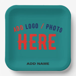 STYLISH MODERN CUSTOM TEAL GREEN VERIFIED BRANDED PAPER PLATES