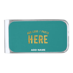 STYLISH MODERN CUSTOM TEAL GREEN VERIFIED BRANDED SILVER FINISH MONEY CLIP