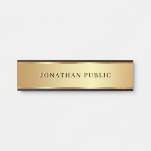Stylish Modern Custom Text Name Black & Gold Luxe Door Sign