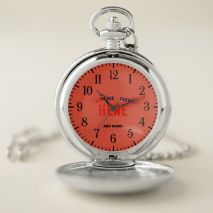 STYLISH MODERN CUSTOM TOMATO RED SILVERY BRANDED POCKET WATCH