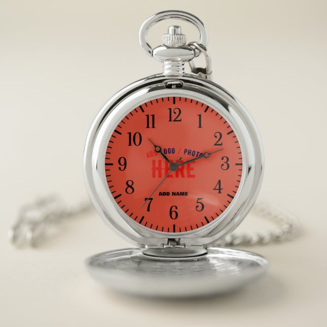STYLISH MODERN CUSTOM TOMATO RED SILVERY BRANDED POCKET WATCH (Inside)