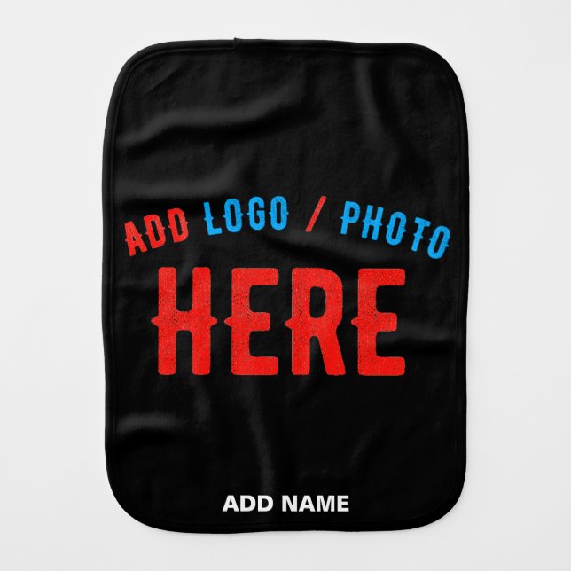 STYLISH MODERN CUSTOMIZABLE BLACK VERIFIED BRANDED BABY BURP CLOTH (Front)