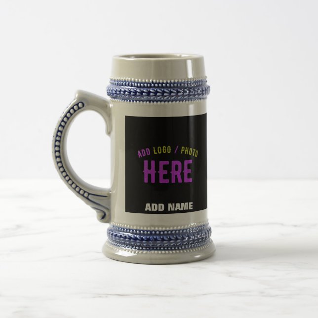STYLISH MODERN CUSTOMIZABLE BLACK VERIFIED BRANDED BEER STEIN (Left)