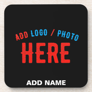 STYLISH MODERN CUSTOMIZABLE BLACK VERIFIED BRANDED BEVERAGE COASTER