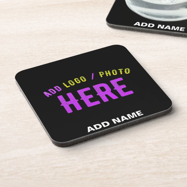 STYLISH MODERN CUSTOMIZABLE BLACK VERIFIED BRANDED BEVERAGE COASTER (Left Side)