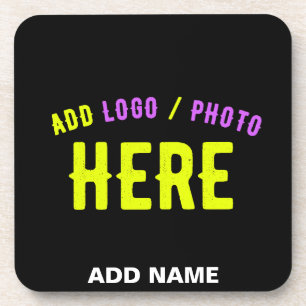 STYLISH MODERN CUSTOMIZABLE BLACK VERIFIED BRANDED BEVERAGE COASTER
