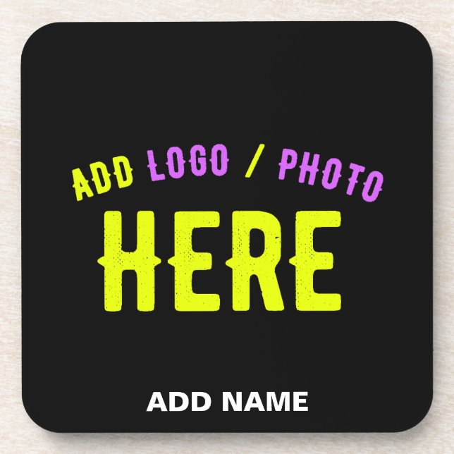 STYLISH MODERN CUSTOMIZABLE BLACK VERIFIED BRANDED BEVERAGE COASTER (Front)