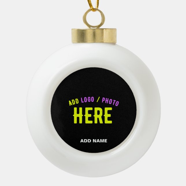 STYLISH MODERN CUSTOMIZABLE BLACK VERIFIED BRANDED CERAMIC BALL CHRISTMAS ORNAMENT (Front)