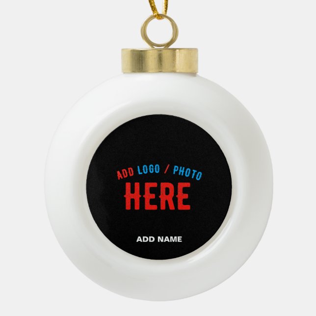 STYLISH MODERN CUSTOMIZABLE BLACK VERIFIED BRANDED CERAMIC BALL CHRISTMAS ORNAMENT (Front)
