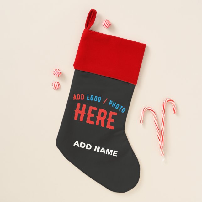 STYLISH MODERN CUSTOMIZABLE BLACK VERIFIED BRANDED CHRISTMAS STOCKING (Front)