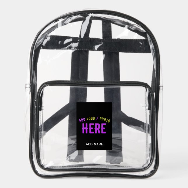 STYLISH MODERN CUSTOMIZABLE BLACK VERIFIED BRANDED CLEAR BACKPACK  (Front)