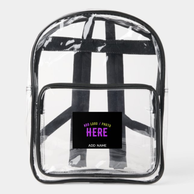 STYLISH MODERN CUSTOMIZABLE BLACK VERIFIED BRANDED CLEAR BACKPACK  (Front)
