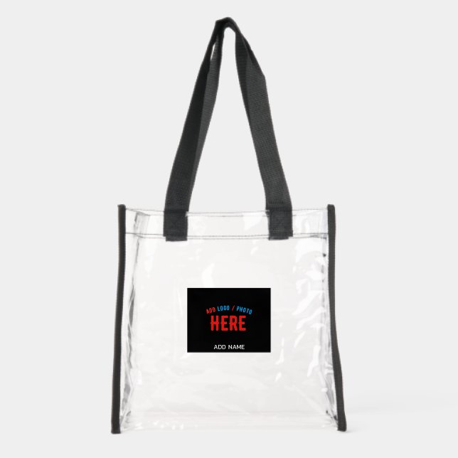 STYLISH MODERN CUSTOMIZABLE BLACK VERIFIED BRANDED CLEAR TOTE BAG  (Front)