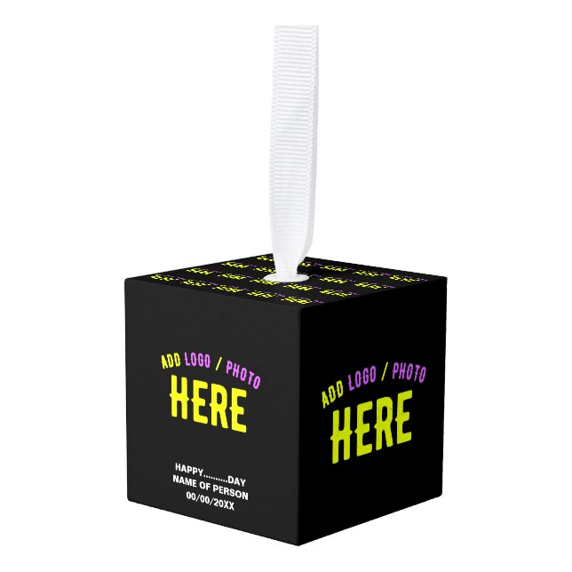 STYLISH MODERN CUSTOMIZABLE BLACK VERIFIED BRANDED CUBE ORNAMENT (Front Angled)