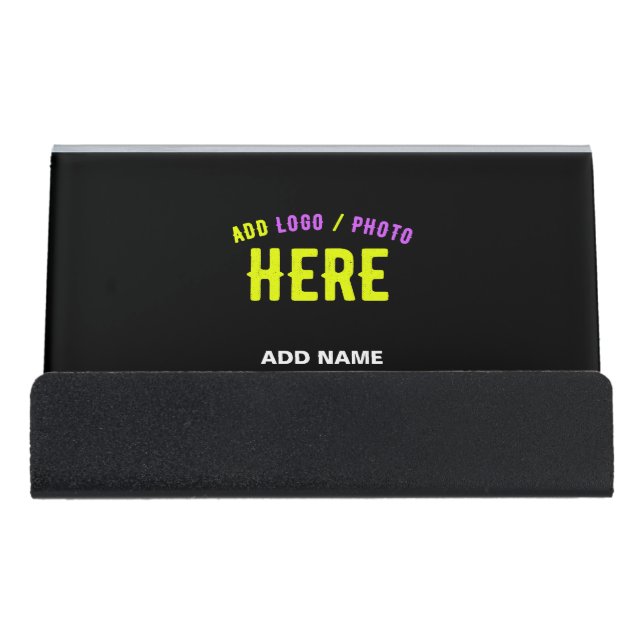 STYLISH MODERN CUSTOMIZABLE BLACK VERIFIED BRANDED DESK BUSINESS CARD HOLDER (Front)