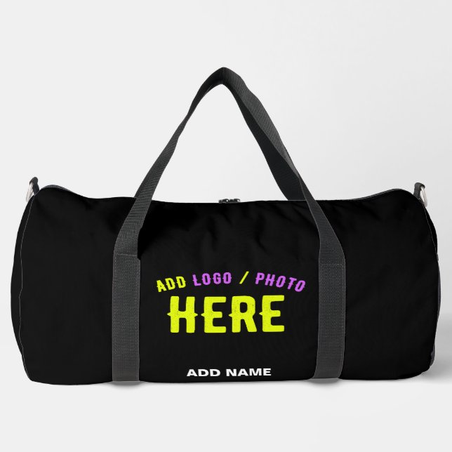 STYLISH MODERN CUSTOMIZABLE BLACK VERIFIED BRANDED DUFFLE BAG (Front)