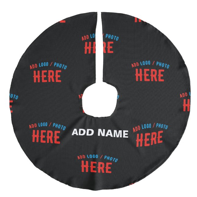 STYLISH MODERN CUSTOMIZABLE BLACK VERIFIED BRANDED FAUX LINEN TREE SKIRT (Front)