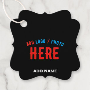 STYLISH MODERN CUSTOMIZABLE BLACK VERIFIED BRANDED FAVOR TAGS