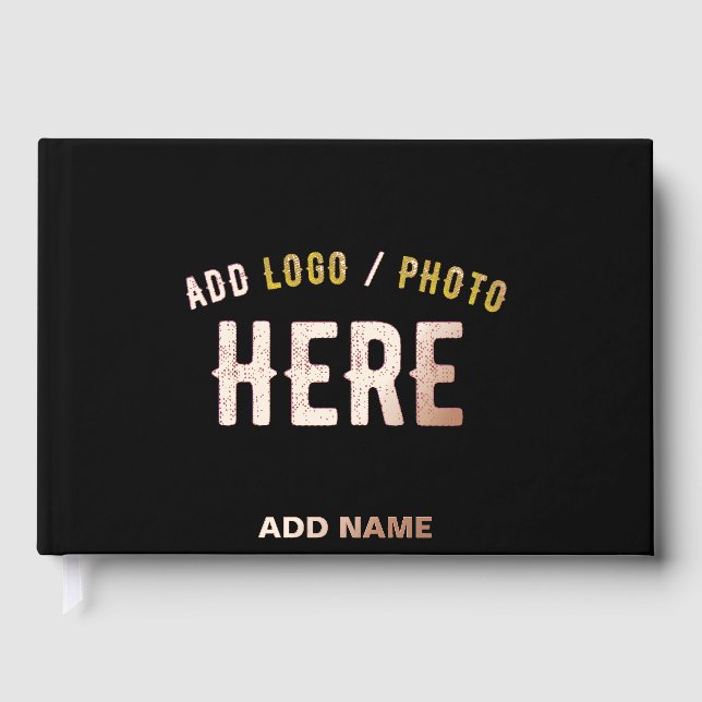 STYLISH MODERN CUSTOMIZABLE BLACK VERIFIED BRANDED FOIL GUEST BOOK  (Front)