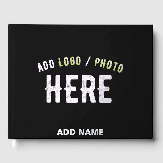 STYLISH MODERN CUSTOMIZABLE BLACK VERIFIED BRANDED FOIL GUEST BOOK  (Front)