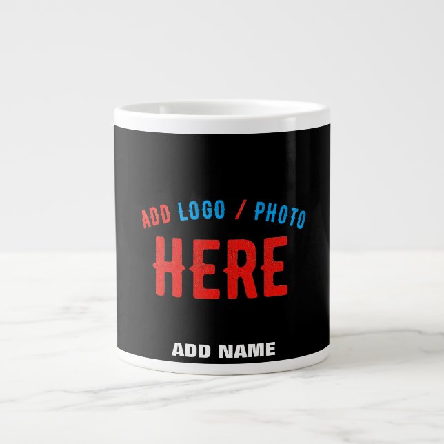 STYLISH MODERN CUSTOMIZABLE BLACK VERIFIED BRANDED GIANT COFFEE MUG (Front)