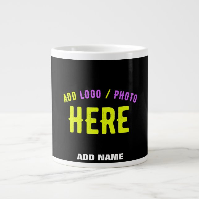 STYLISH MODERN CUSTOMIZABLE BLACK VERIFIED BRANDED GIANT COFFEE MUG (Front)