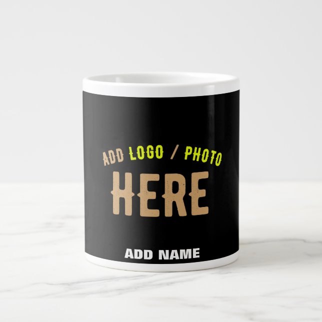 STYLISH MODERN CUSTOMIZABLE BLACK VERIFIED BRANDED GIANT COFFEE MUG (Front)