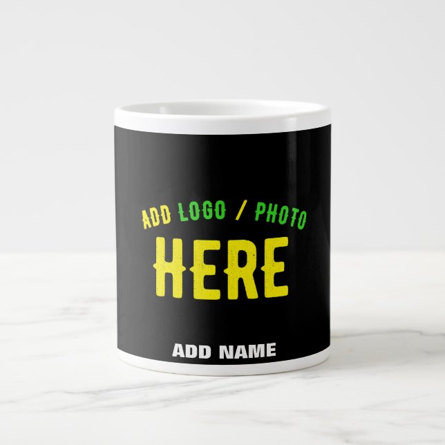 STYLISH MODERN CUSTOMIZABLE BLACK VERIFIED BRANDED GIANT COFFEE MUG (Front)