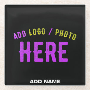 STYLISH MODERN CUSTOMIZABLE BLACK VERIFIED BRANDED GLASS COASTER